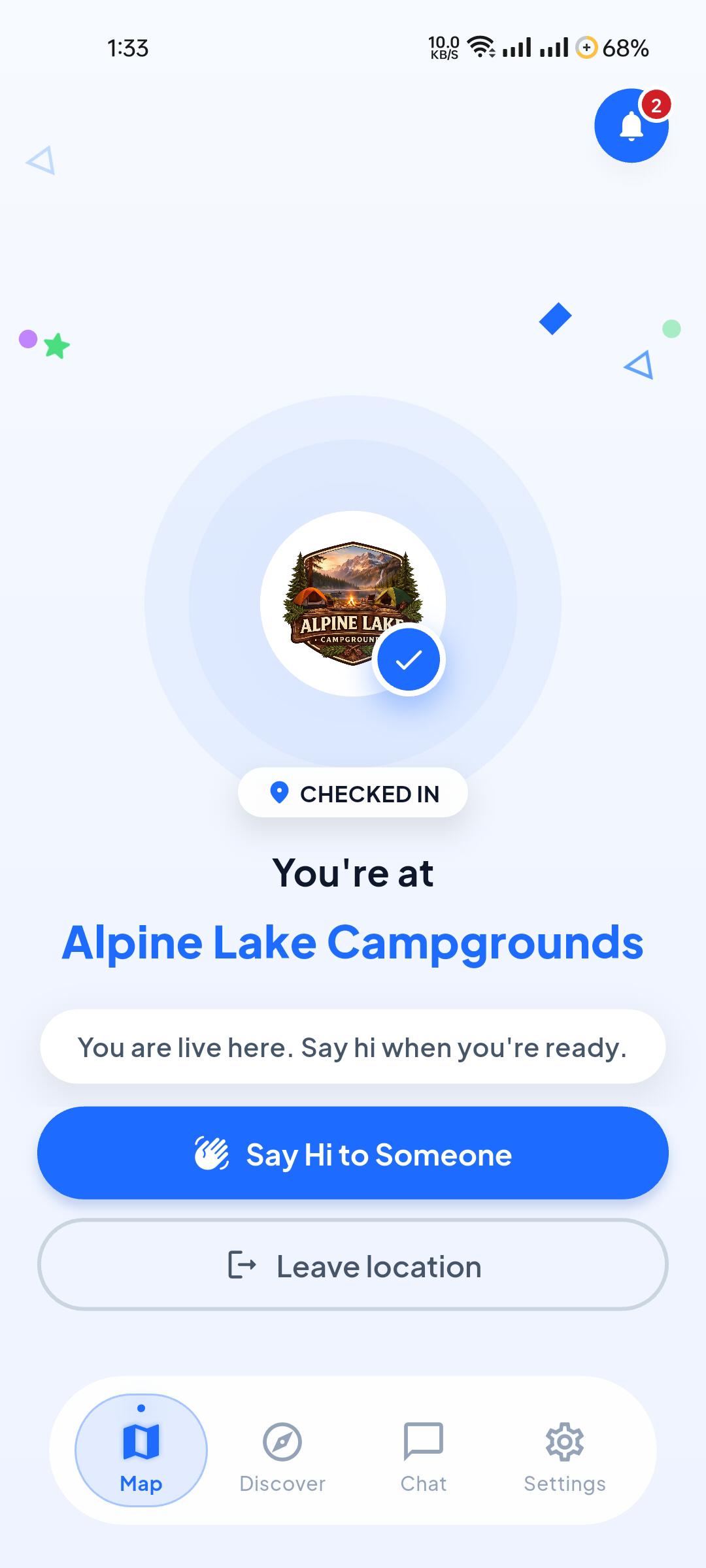LinkUs checked-in screen