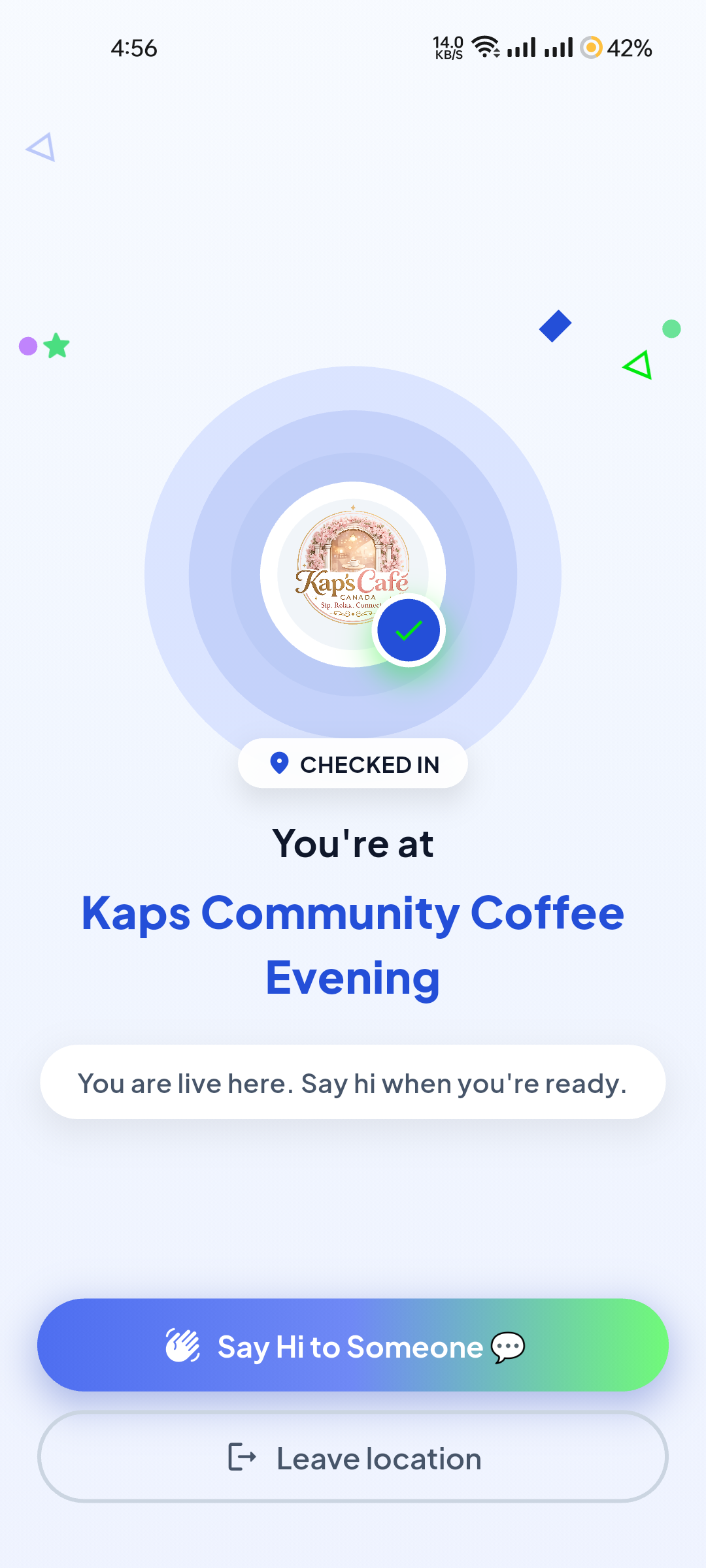 LinkUs checked-in screen