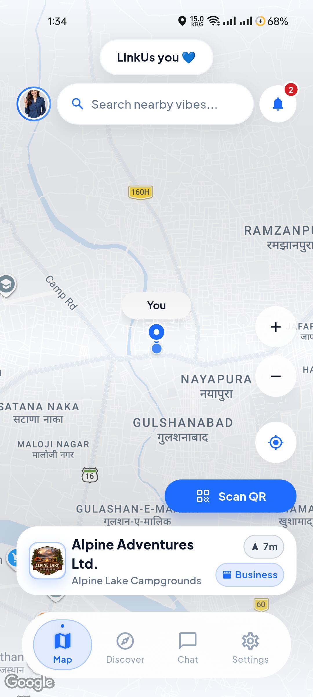 LinkUs map check-in screen